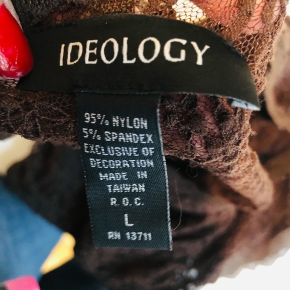 Ideology size  large brown lace deep v- neck cross over top 3/4 bell sleeve - Picture 2 of 4